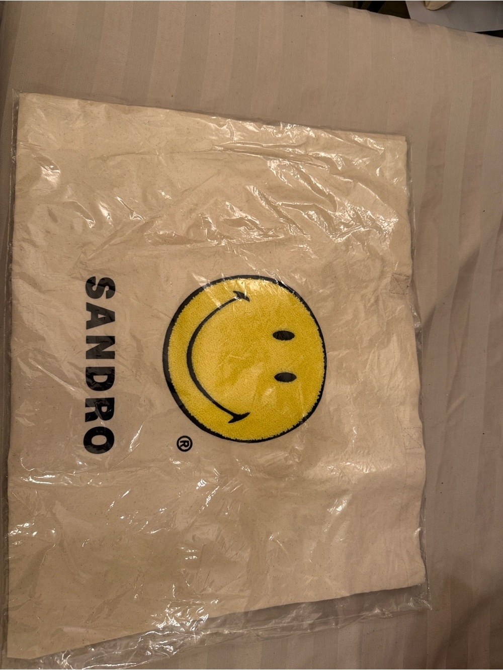 Sandro Cream Canvas Tote with Yellow Smiley - Picture 3 of 4